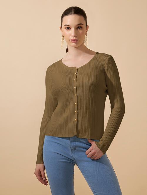 women olive solid long sleeve regular top - 21979961 -  Standard Image - 0