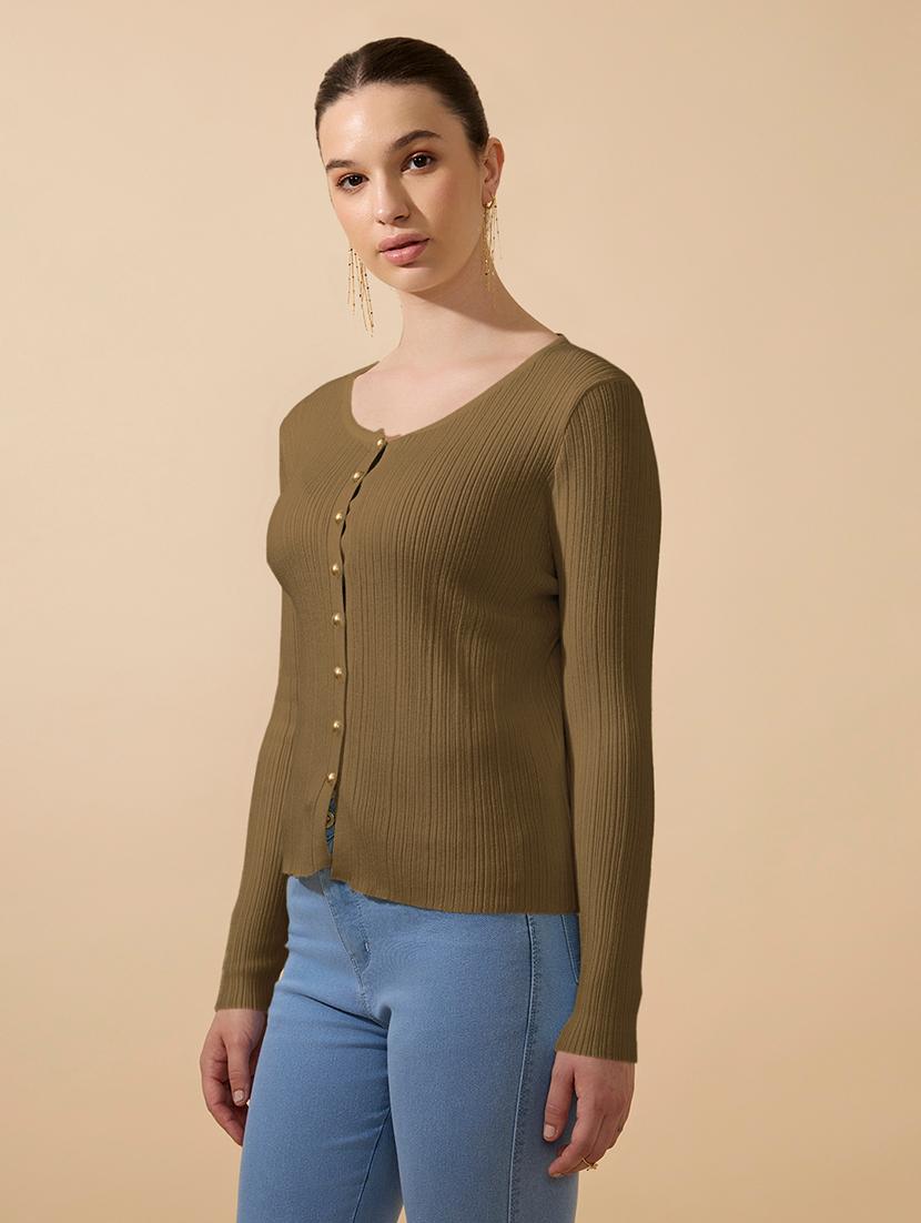 women olive solid long sleeve regular top - 21979961 - Standard Image - 2