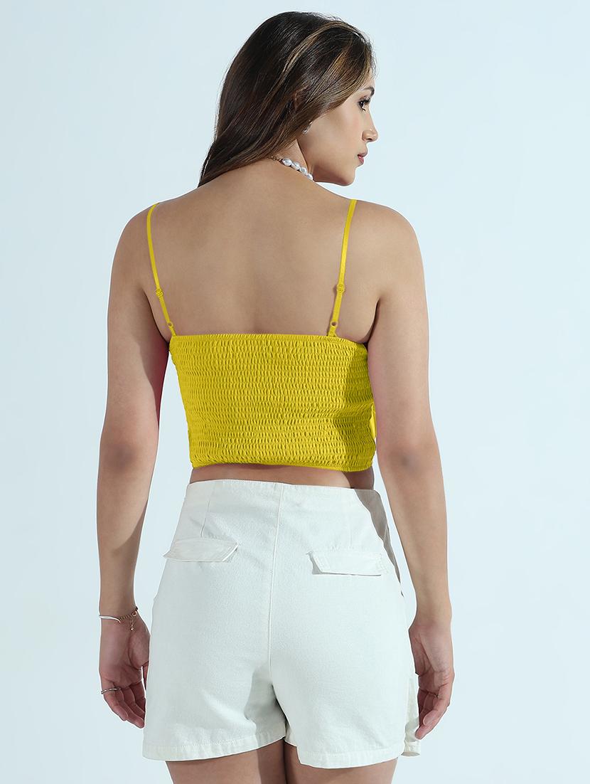 women yellow solid shoulder strap crop top - 21979963 - Standard Image - 2