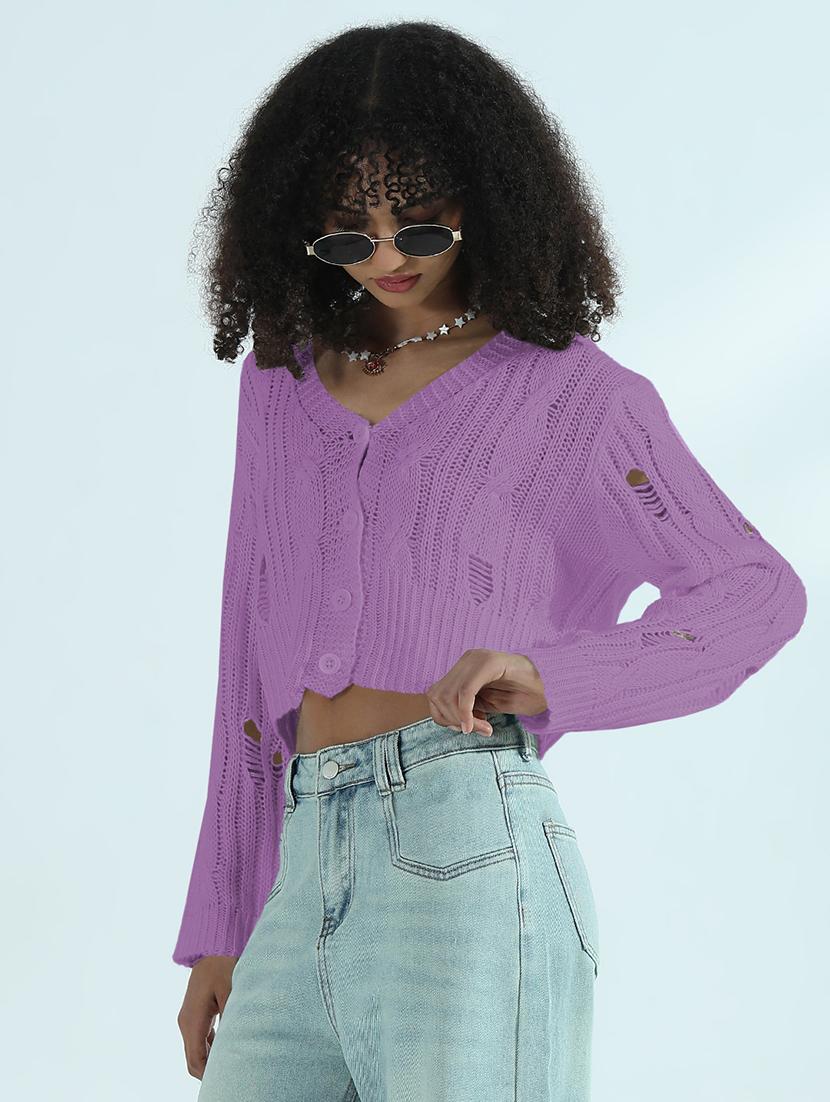 women self designed long sleeve crop pullover - 21979967 - Standard Image - 2