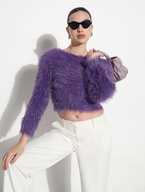 women solid long sleeve crop pullover - 21979984 -  Standard Image - 0