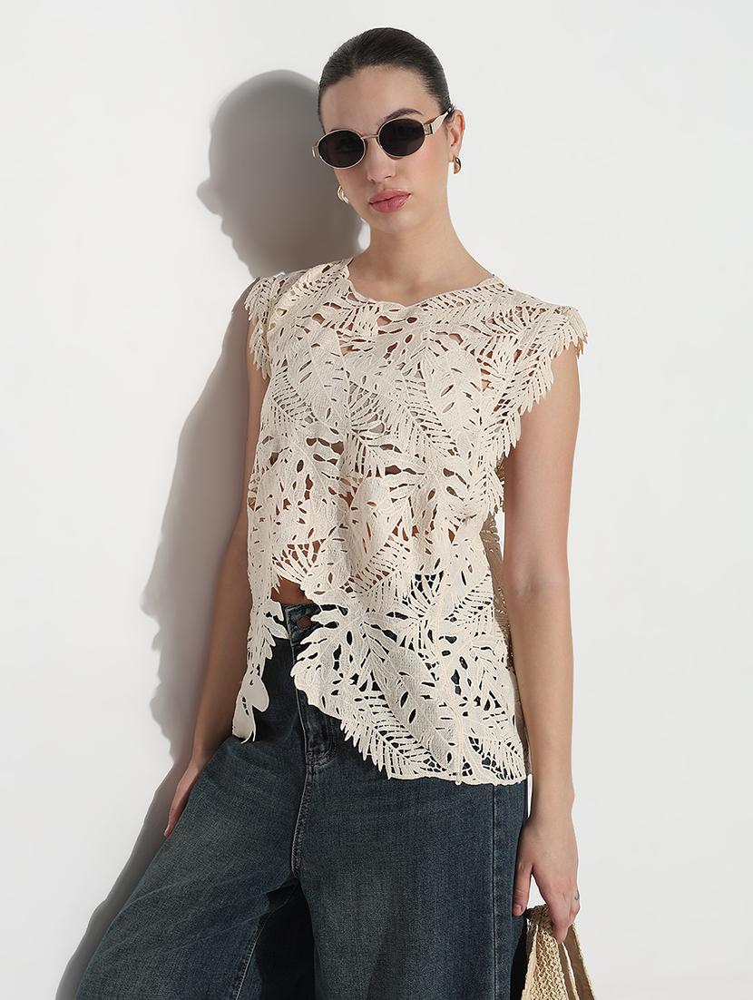 women self designed sleevelelss asymmetric lace top - 21979988 - Zoom Image - 0