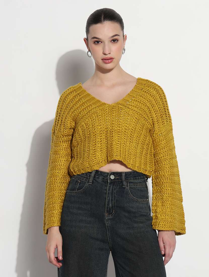 women solid long sleeve crop top - 21979991 -  Standard Image - 2