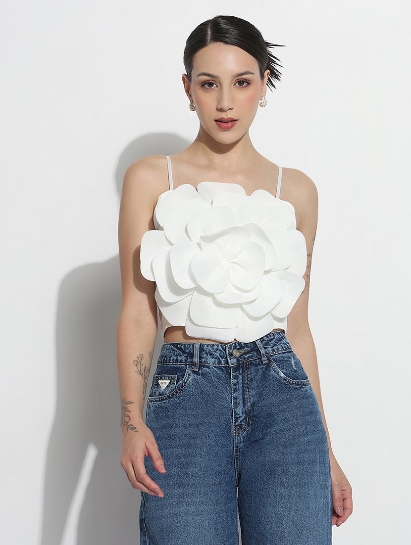 women white solid shoulder strap crop top - 21979993 - Standard Image - 2