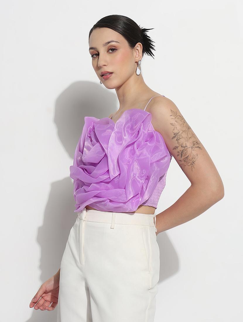 women lavender solid shoulder strap crop top - 21979994 - Standard Image - 2