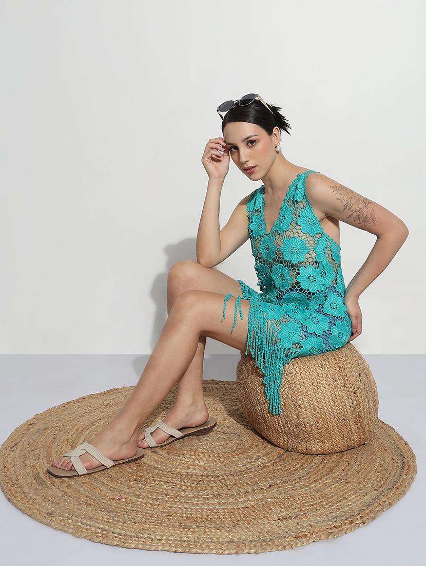 women self designecd sleeveless lace dress - 21979995 -  Zoom Image - 0