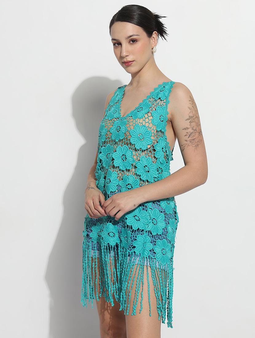 women self designecd sleeveless lace dress - 21979995 - Standard Image - 2