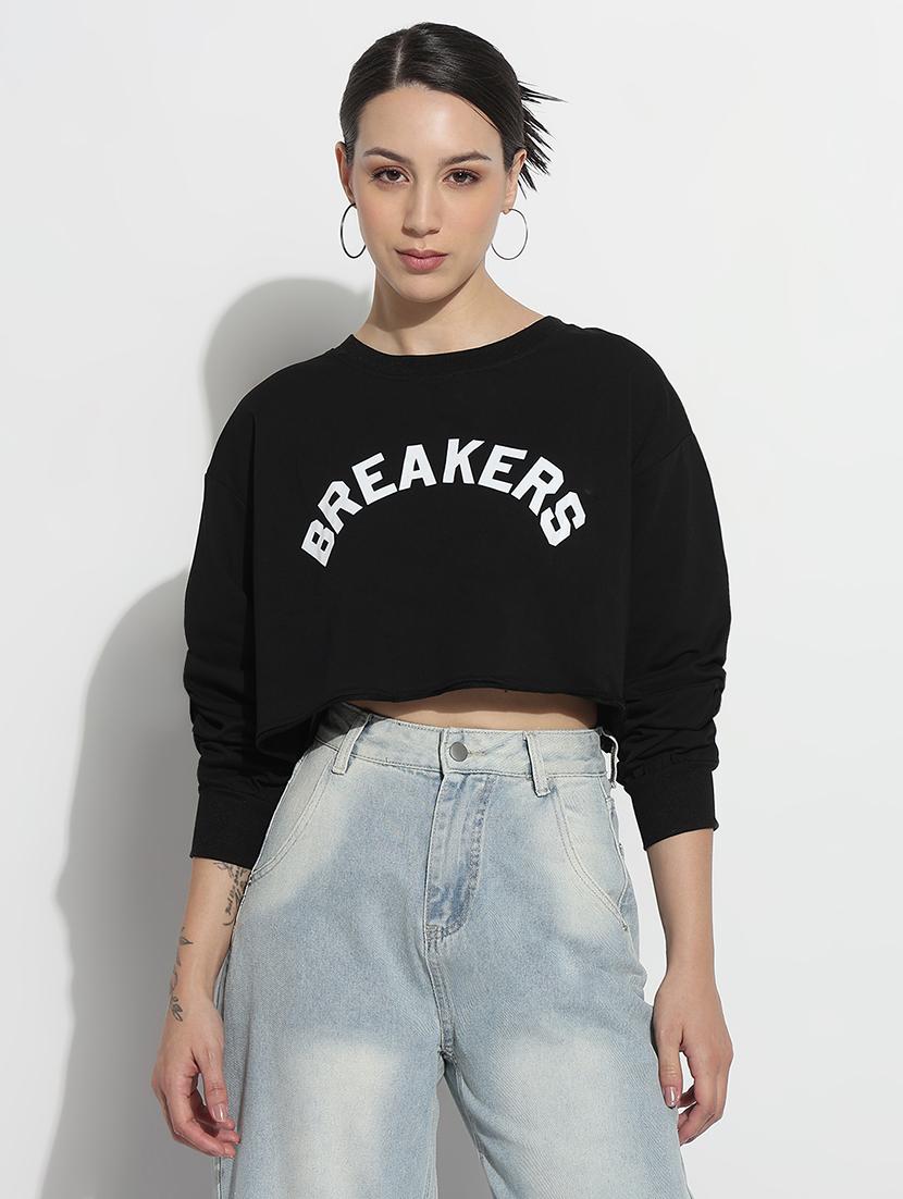 women printed long sleeve crop sweatshirt - 21979997 - Zoom Image - 0