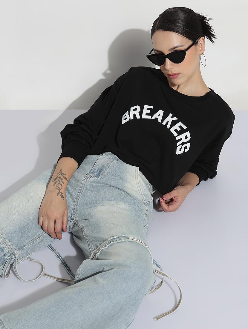 women printed long sleeve crop sweatshirt - 21979997 - Standard Image - 2