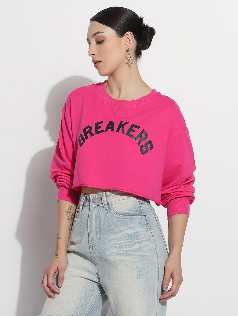 women typographic print long sleeve crop t-shirt - 21979998 - Standard Image - 2