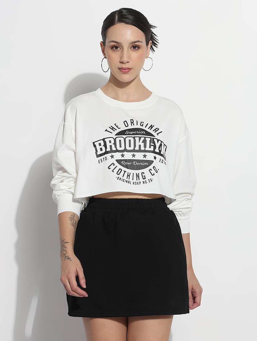 women printed long sleeve crop sweatshirt - 21979999 -  Standard Image - 2