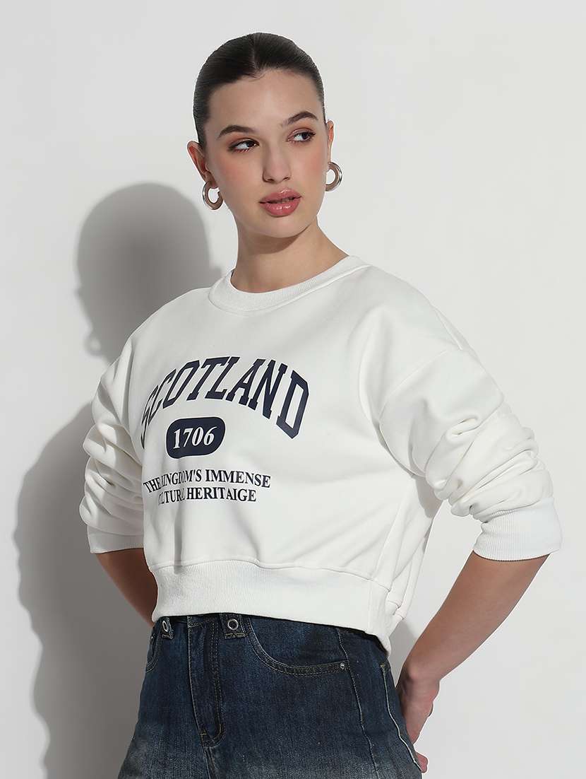 women printed long sleeve crop sweatshirt