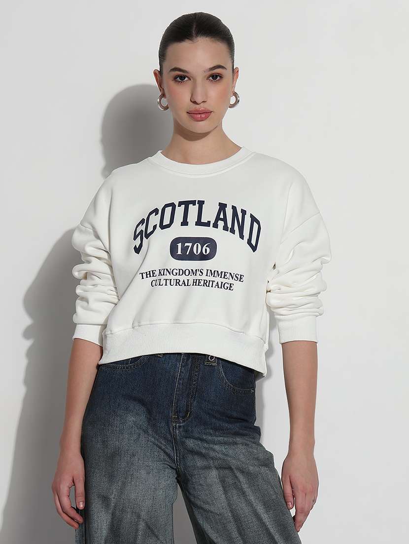 women printed long sleeve crop sweatshirt - 21980001 -  Standard Image - 2