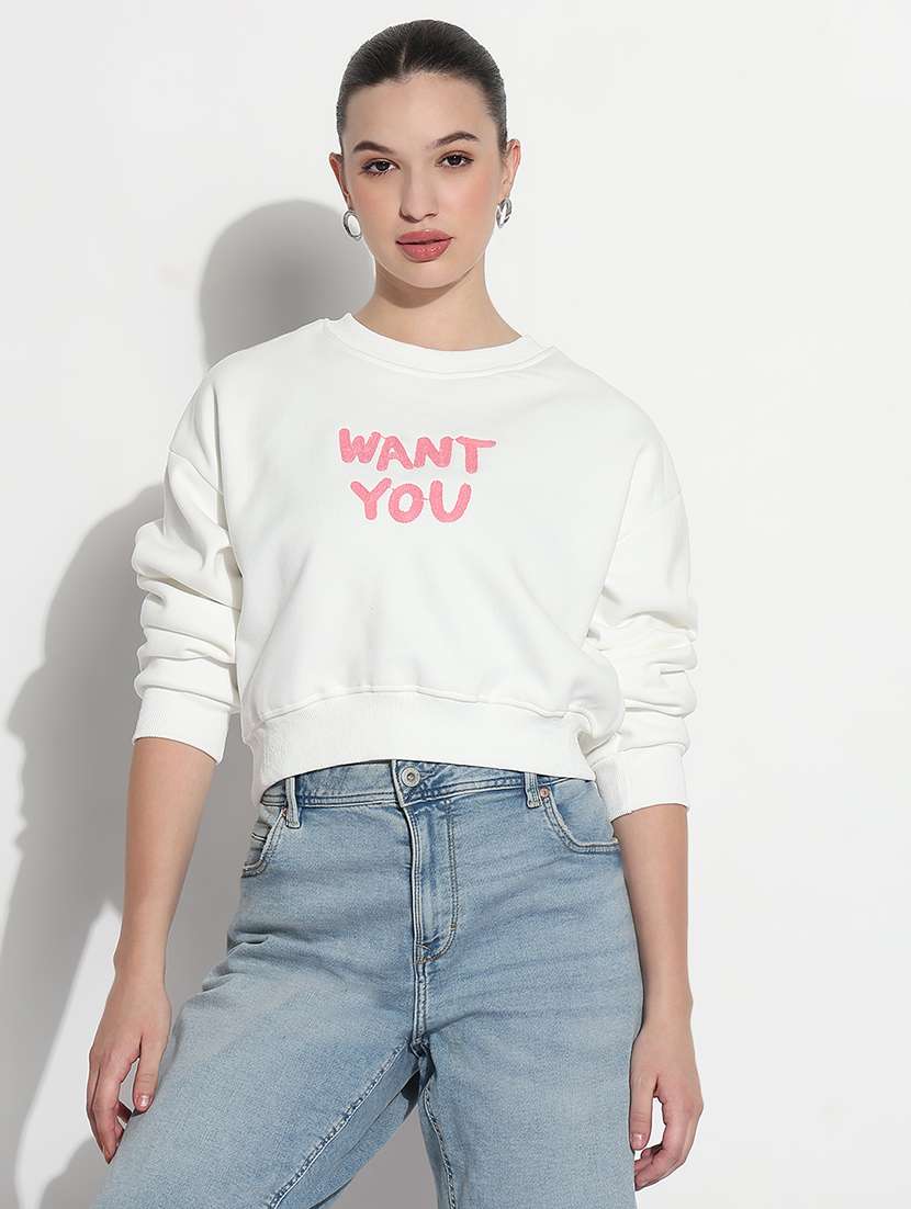 women printed long sleeve crop sweatshirt