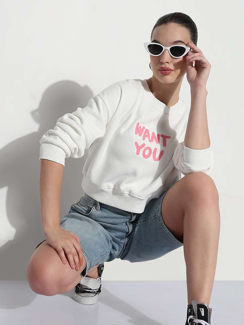women printed long sleeve crop sweatshirt - 21980003 -  Standard Image - 2