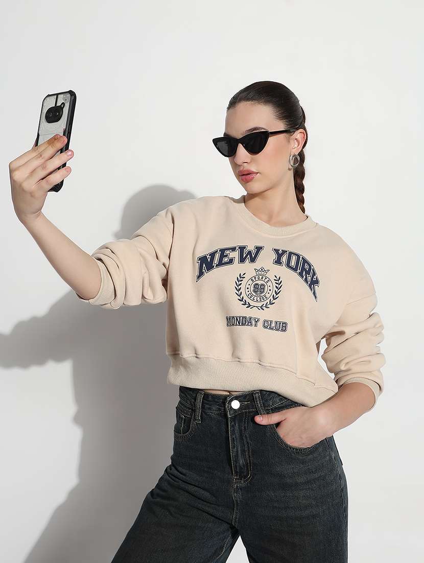 women printed long sleeve crop sweatshirt - 21980004 -  Standard Image - 2