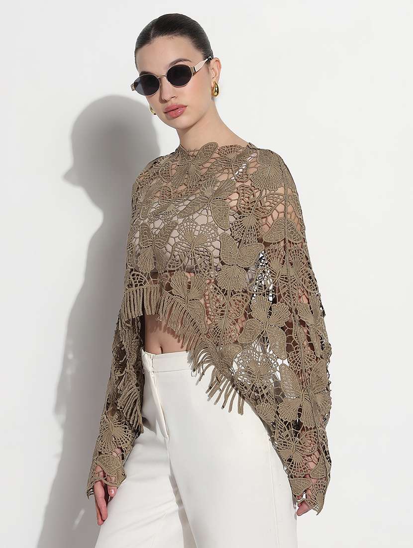 women self designed long sleeve crop lace top - 21980013 -  Standard Image - 2