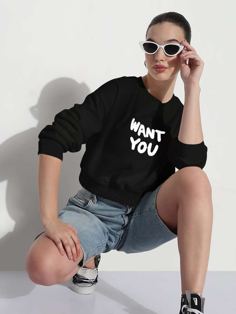 women printed long sleeve crop sweatshirt