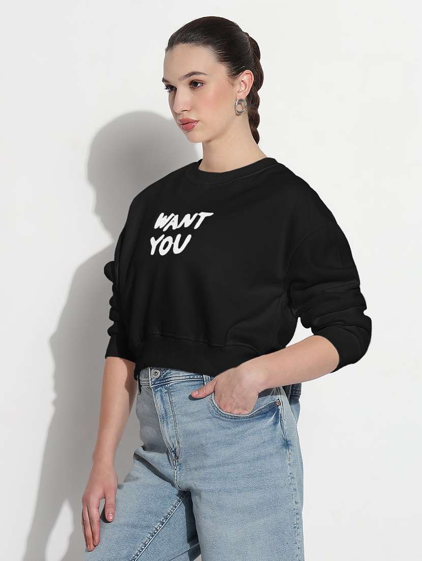 women printed long sleeve crop sweatshirt - 21980017 -  Standard Image - 2