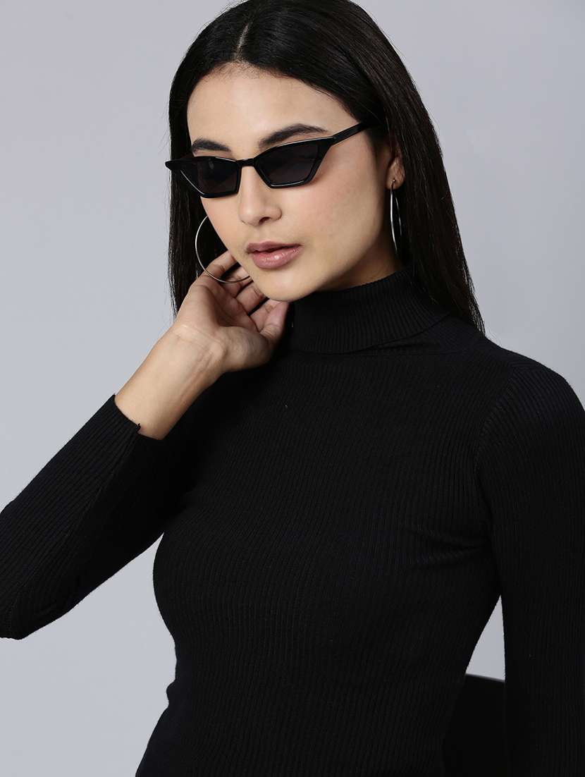 women black solid high neck long sleeve regular top - 21980020 -  Standard Image - 2