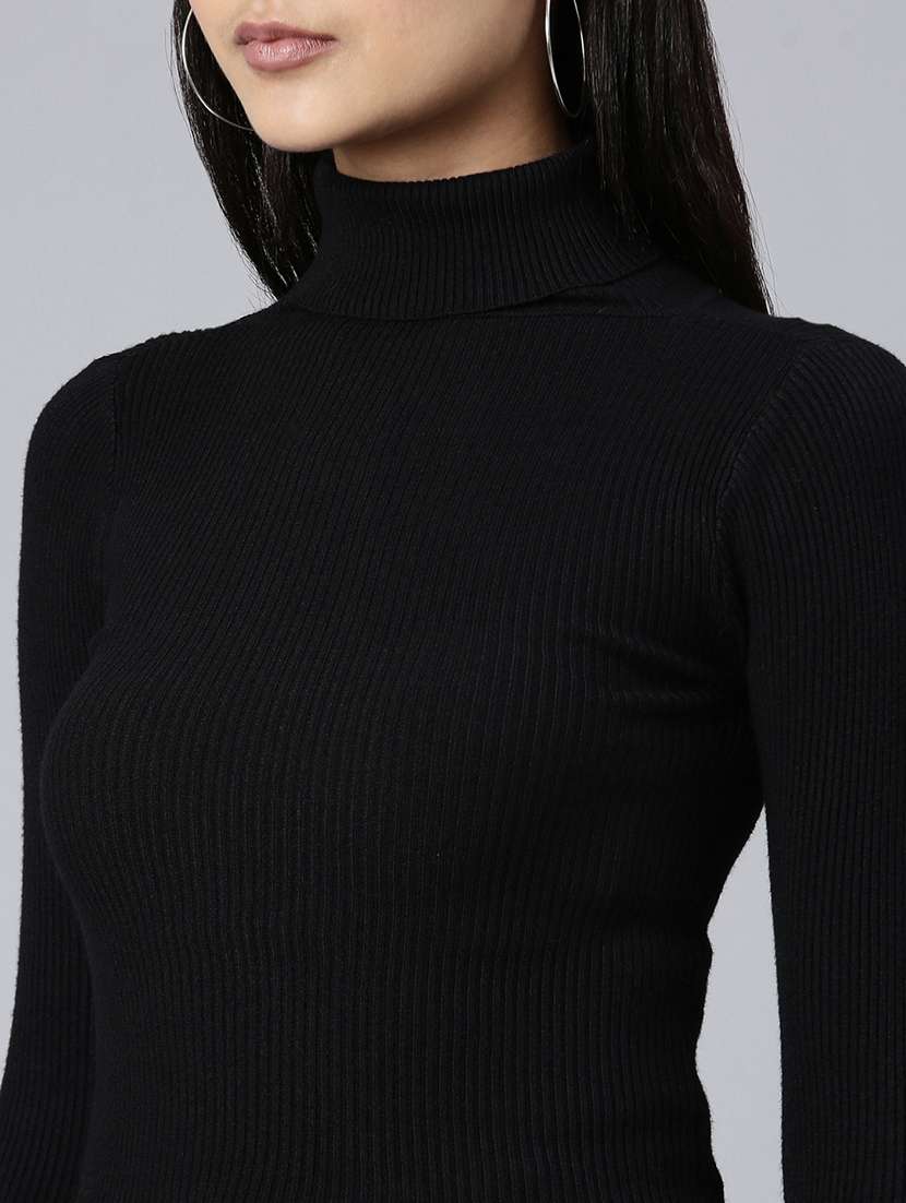 women black solid high neck long sleeve regular top - 21980020 -  Standard Image - 7