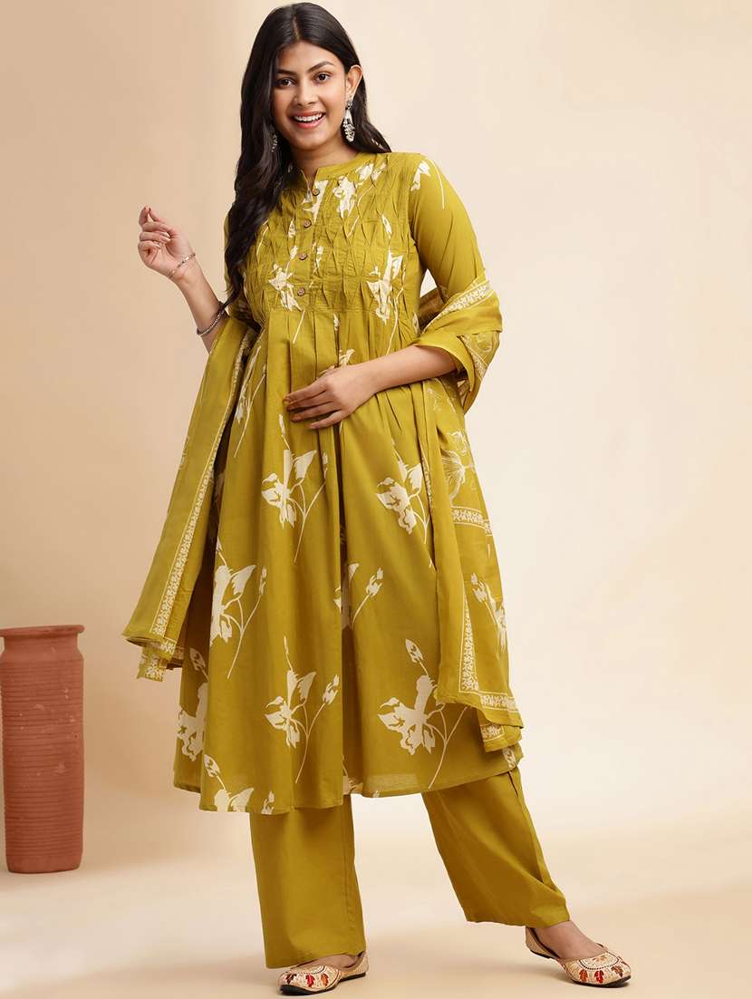 women three quarter sleeve kurta palazzo with dupatta set