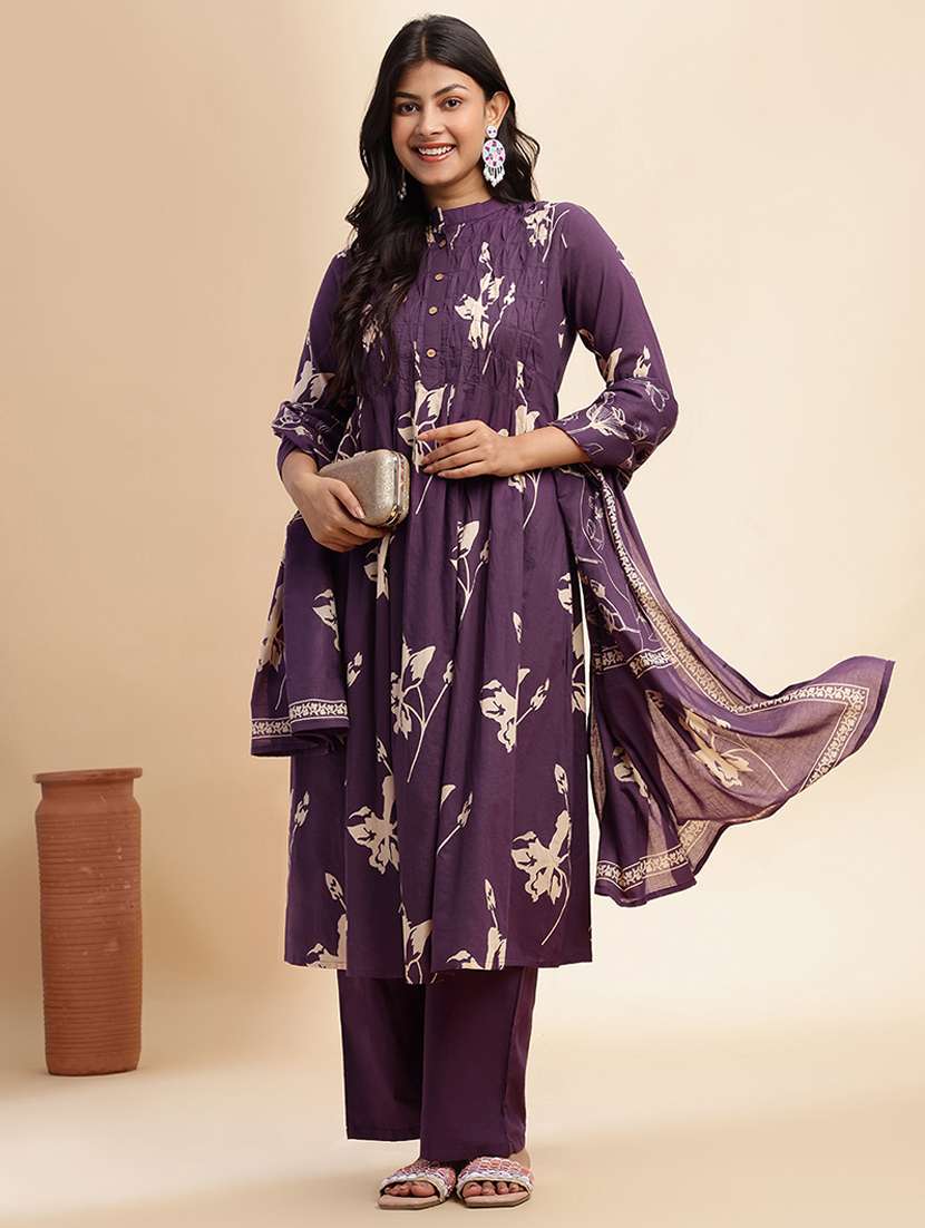 women three quarter sleeve kurta palazzo with dupatta set