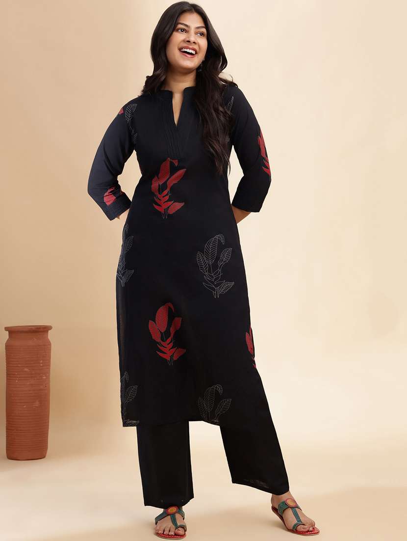 women printed three quarter sleeve kurta palazzo set