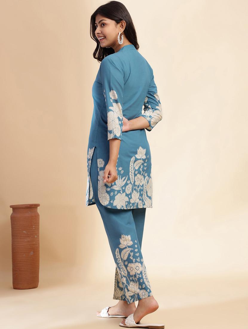 women printed three quarter sleeve ethnic co-ord set - 21980066 - Standard Image - 2