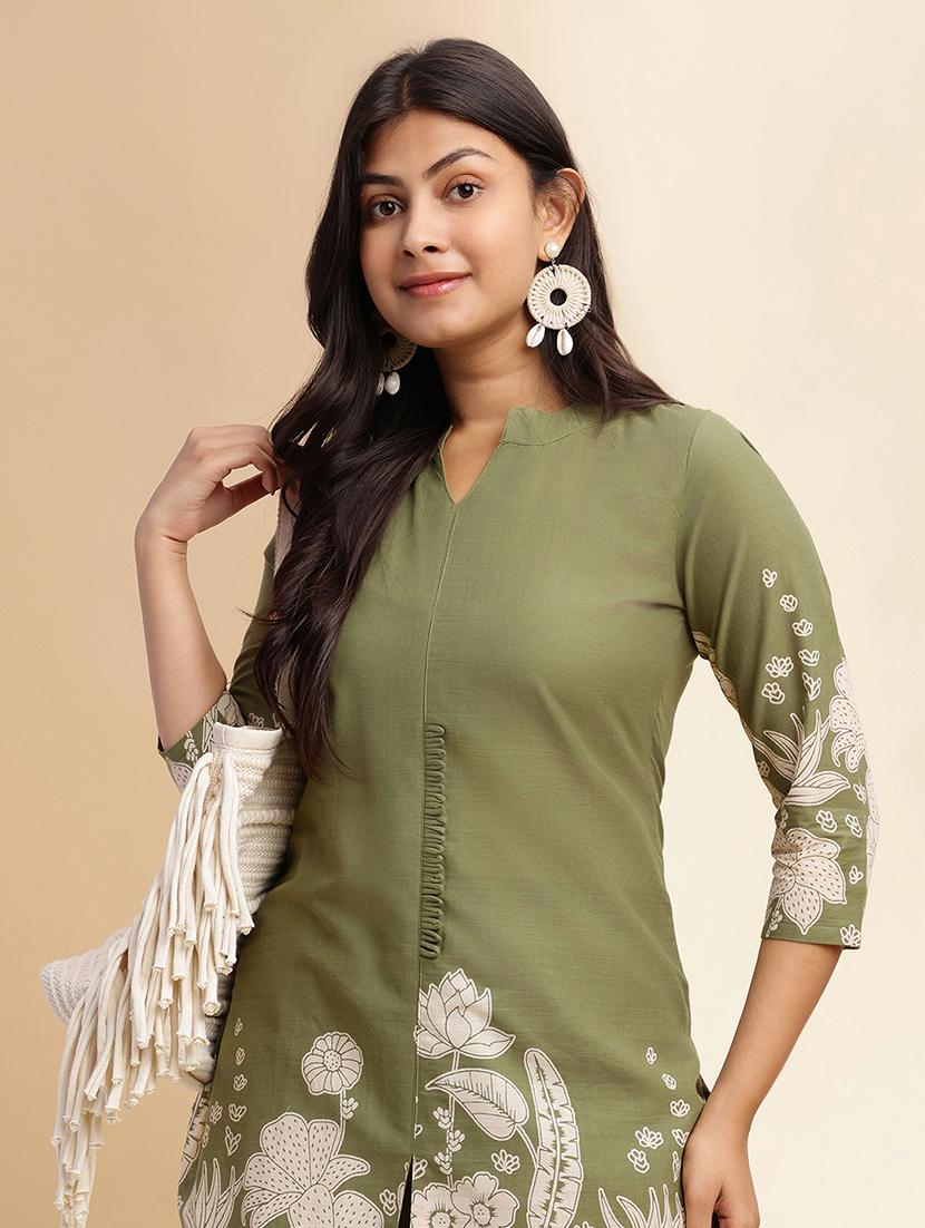 women printed three quarter sleeve ethnic co-ord set - 21980067 - Standard Image - 2