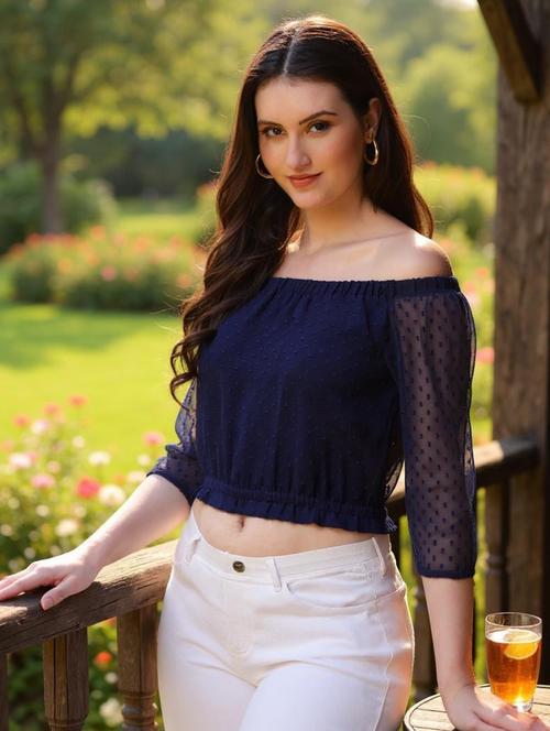women self designed off shoulder crop top - 21980069 - Standard Image - 0