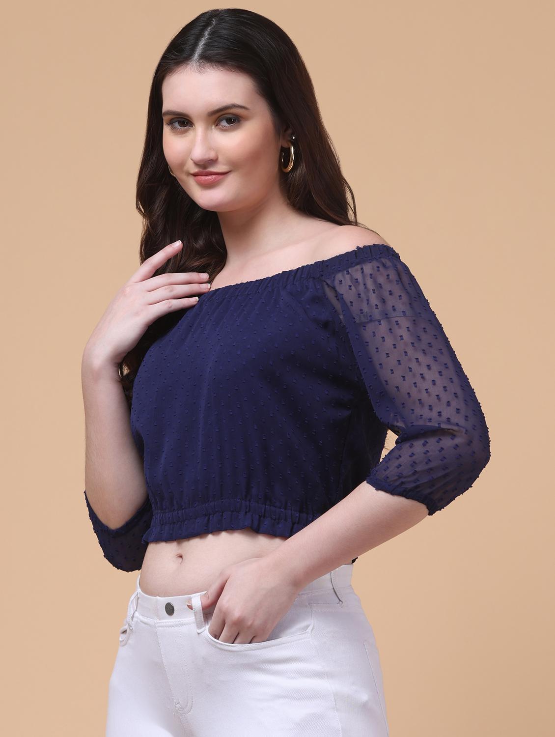 women self designed off shoulder crop top - 21980069 - Standard Image - 2