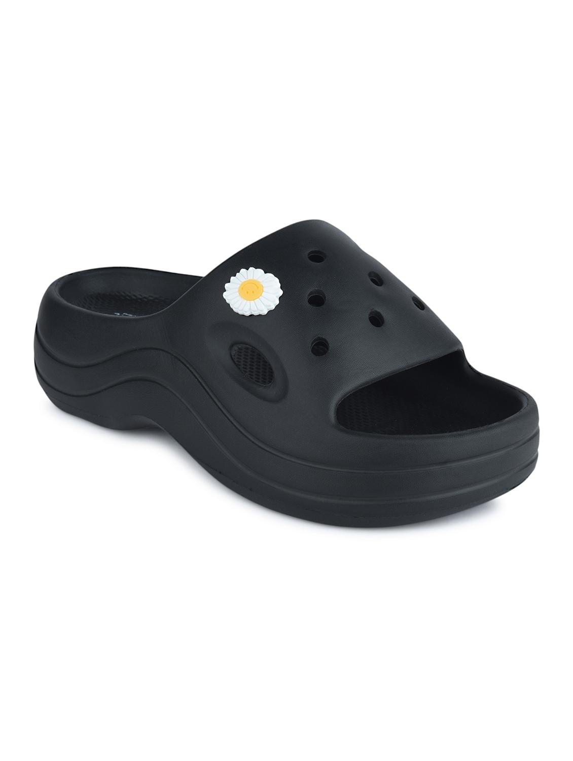 women black solid platform slides - 21980073 - Standard Image - 2