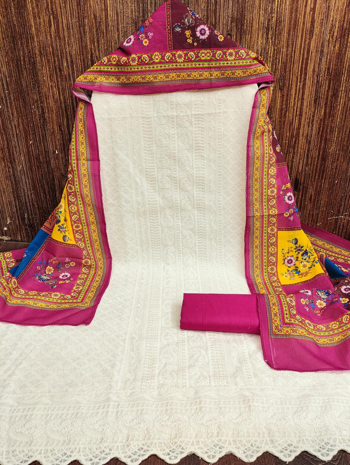 women solid with work embroidered unstitched suit set - 21980081 -  Zoom Image - 0