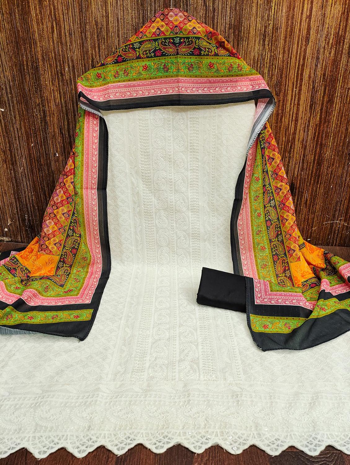 women solid with work embroidered unstitched suit set - 21980083 - Zoom Image - 0