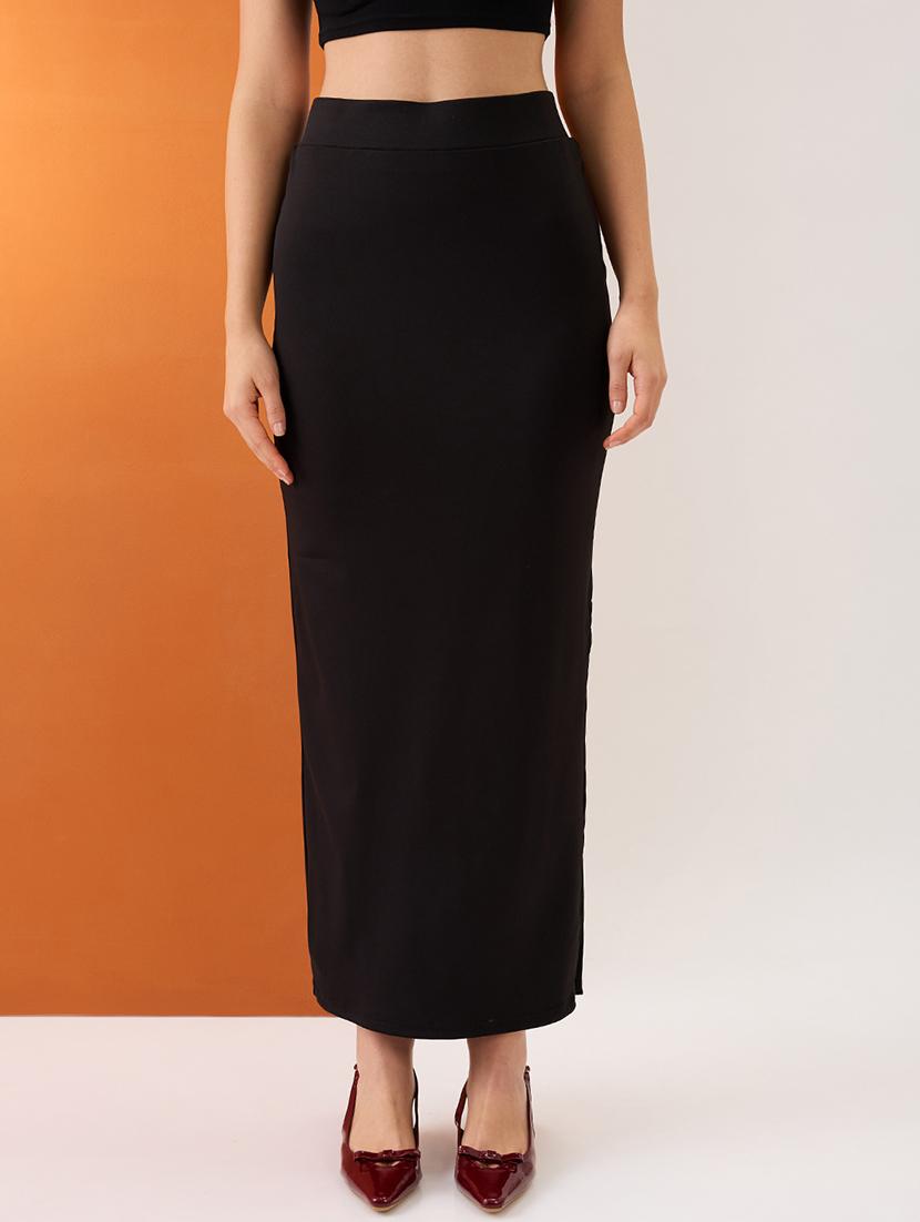women black high-rise stretchable side slit maxi pencil skirt - 21980140 - Zoom Image - 0