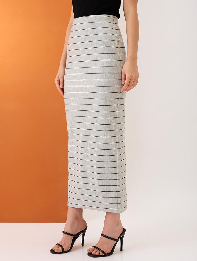 women grey striped mid-rise stretchable maxi pencil skirt - 21980143 - Standard Image - 2