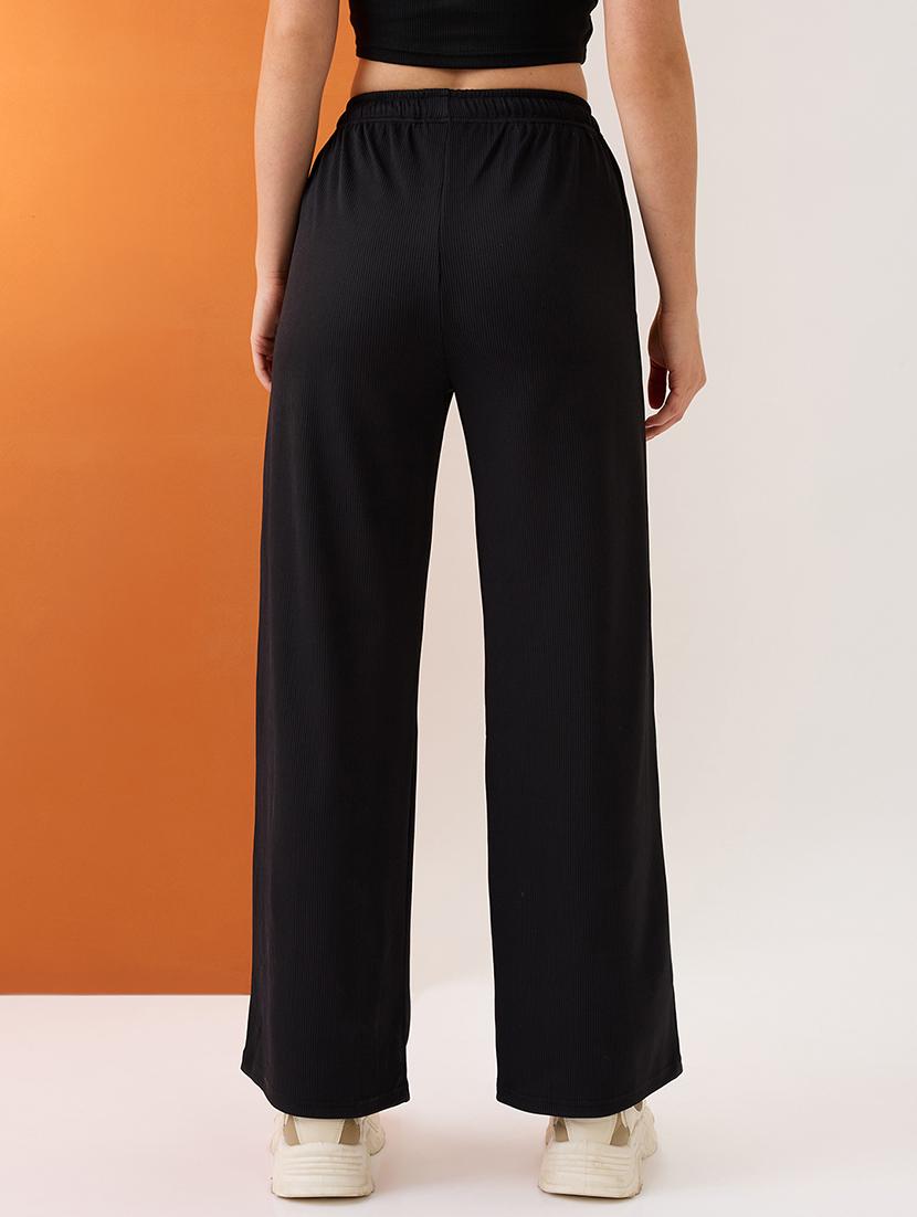 women black self design mid-rise stretchable straight fit trousers - 21980145 - Standard Image - 2
