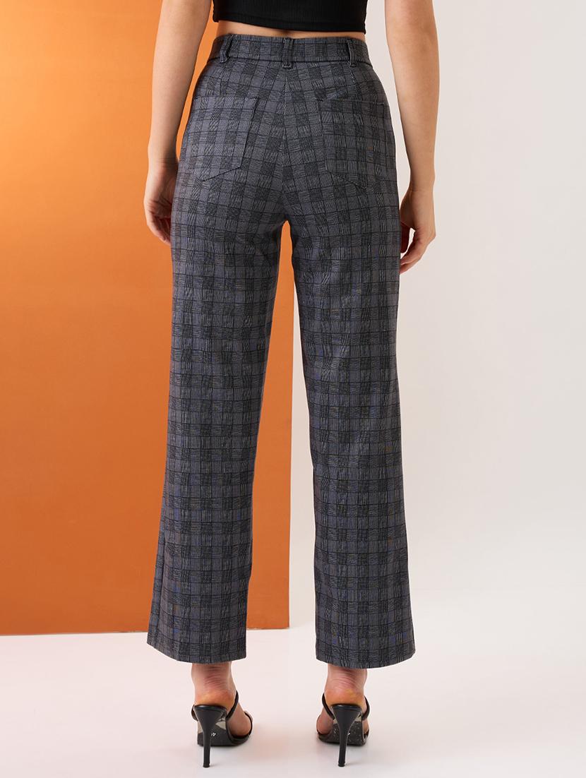 women grey checkered self design mid-rise straight fit formal trousers - 21980147 - Standard Image - 2