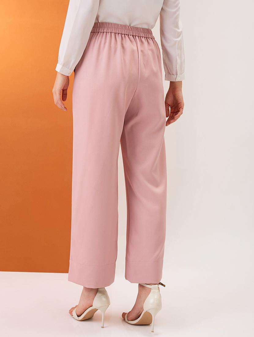 women blush pink solid mid-rise bottom hem slits relaxed fit formal trousers - 21980151 - Standard Image - 2
