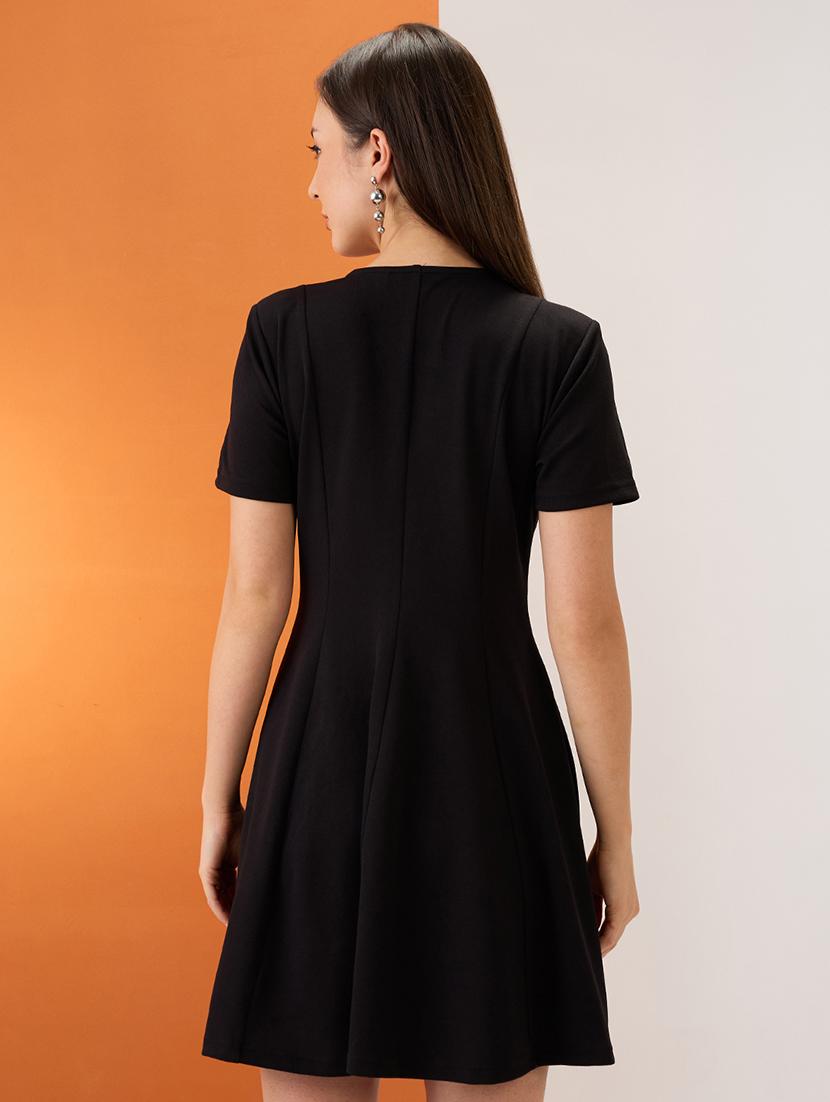 women black v-neck hong button double breasted flared hem mini workwear wrap blazer dress - 21980160 - Standard Image - 2