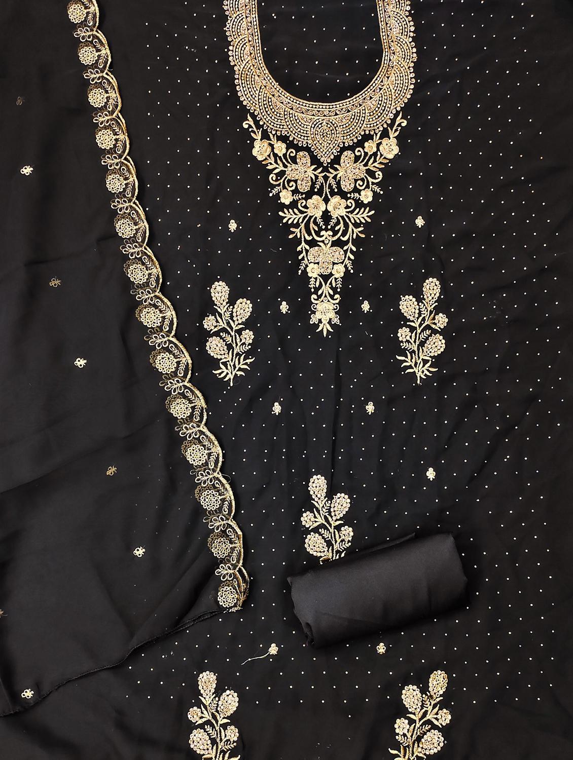 women solid with work embroidered unstitched suit set - 21980221 - Standard Image - 2