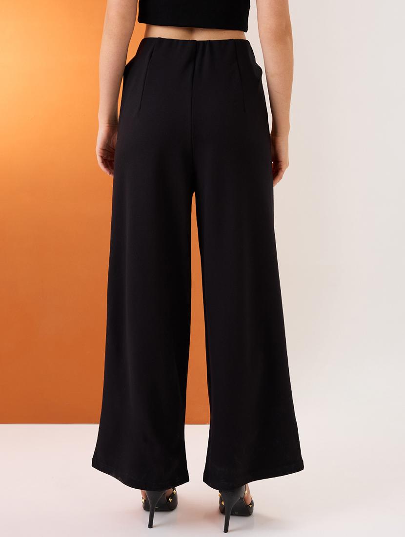 women black solid mid-rise relaxed fit formal wide leg trousers - 21980222 - Standard Image - 2