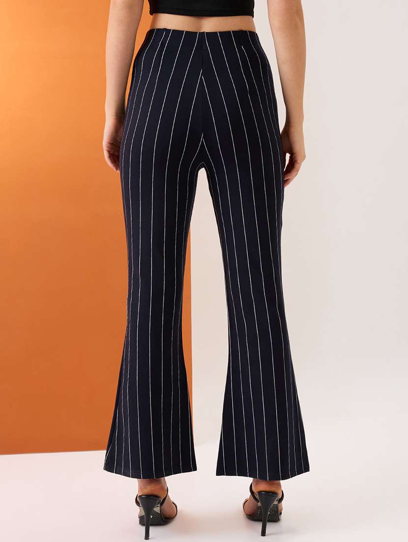women navy striped mid-rise stretchable bootcut trousers - 21980223 -  Standard Image - 2