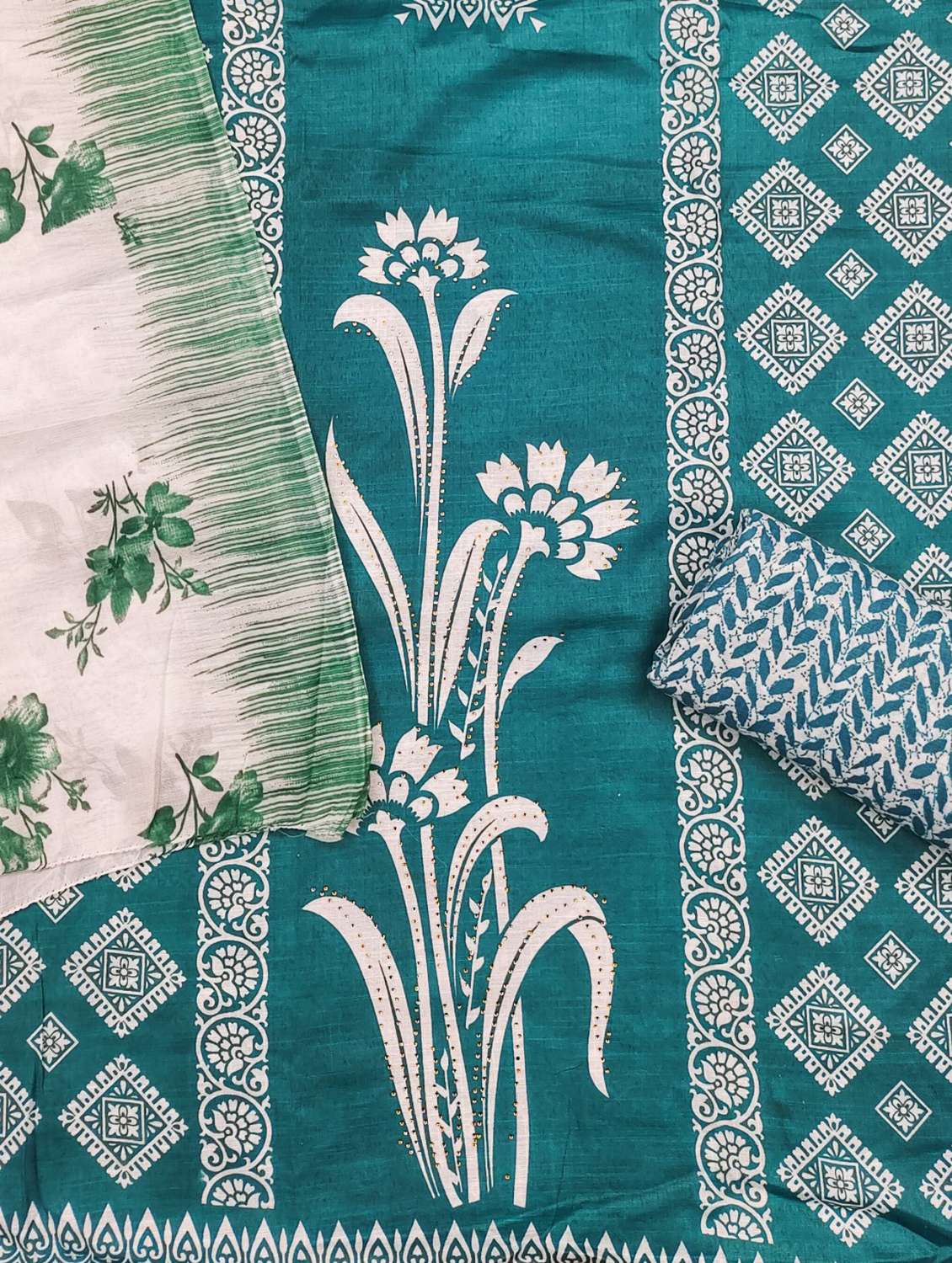 women printed embellished unstitched suit set - 21980250 - Standard Image - 2
