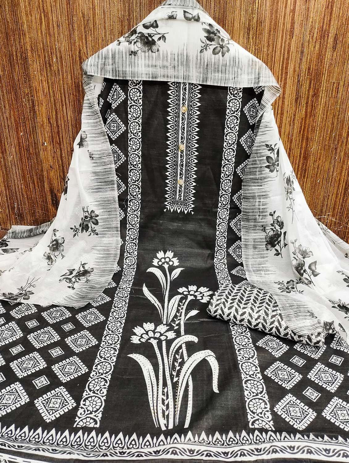 women printed embellished unstitched suit set