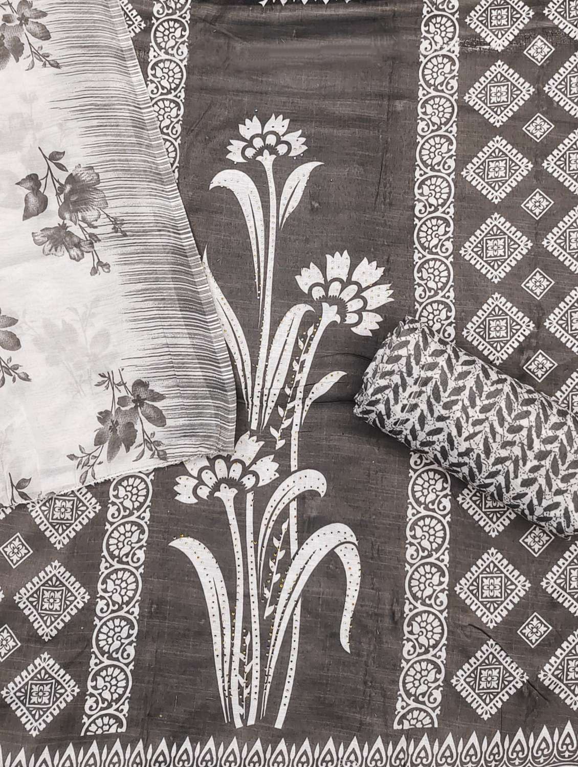 women printed embellished unstitched suit set - 21980253 -  Standard Image - 2