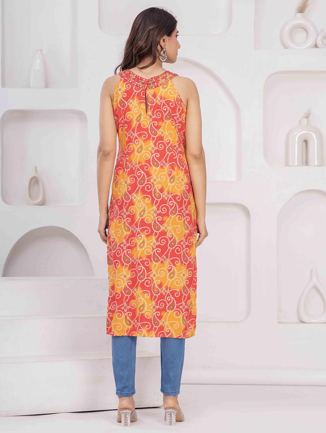 women printed halter neck straight kurta - 21980275 - Standard Image - 2