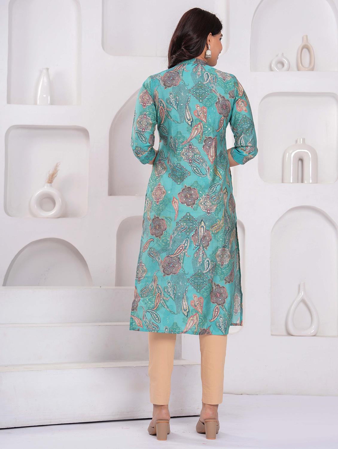 women printed three quarter sleeve straight kurta - 21980276 - Standard Image - 2