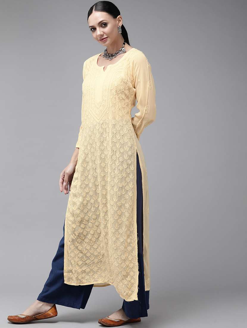 women chikankari long sleeve straight kurta - 21980291 -  Standard Image - 2
